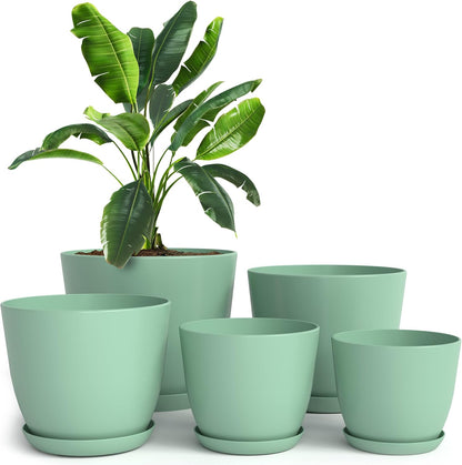 Utopia Home Plant Pots Indoor with Drainage Holes – Set of 5 White Plastic Flower Pots (7/6.6/6/5.3/4.8 Inch) – Modern Planters for Indoor Plants, Room & Office Décor, Great Stocking Stuffers