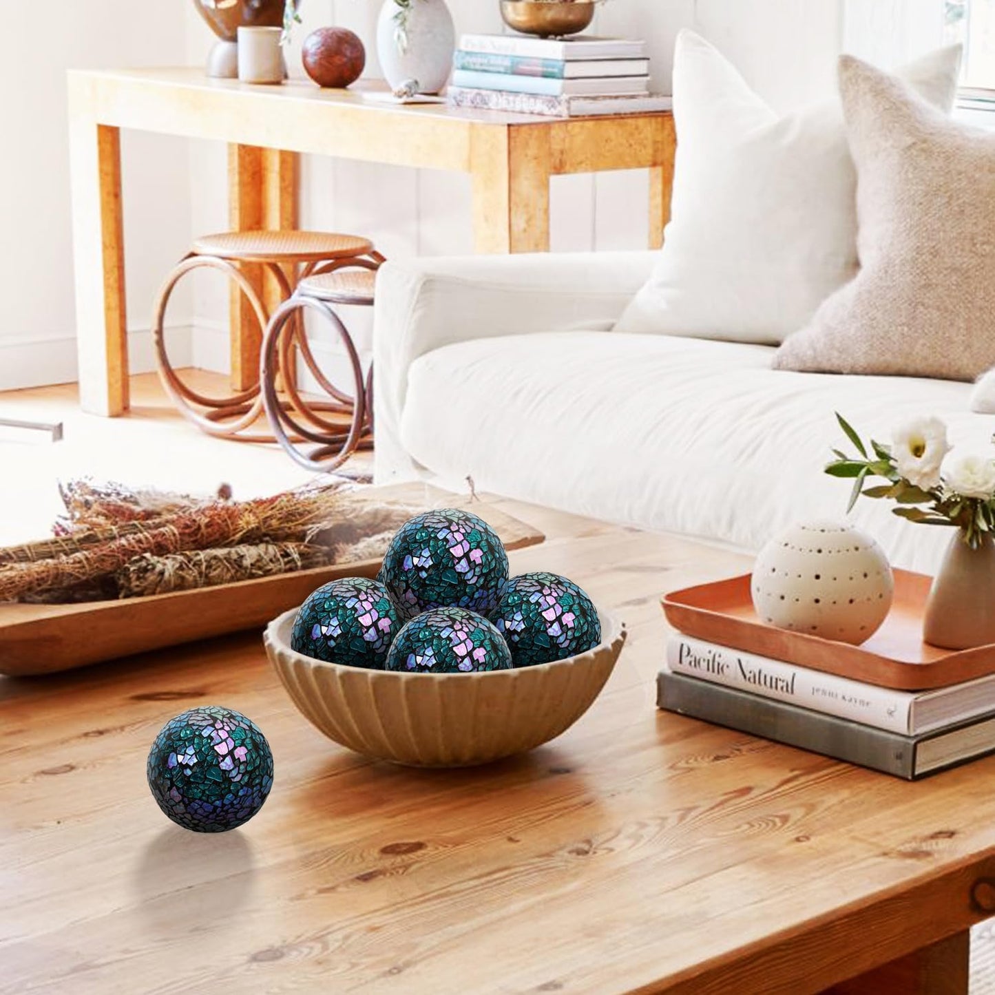 Kesywale 6PCS Decorative Balls Set 2.4 Inches/ 6cm Small Mosaic Spheres Glass Orbs Decorative Balls for Centerpiece Bowls Vases Fillers Dining Coffee Table Wedding Party Decor (Black)