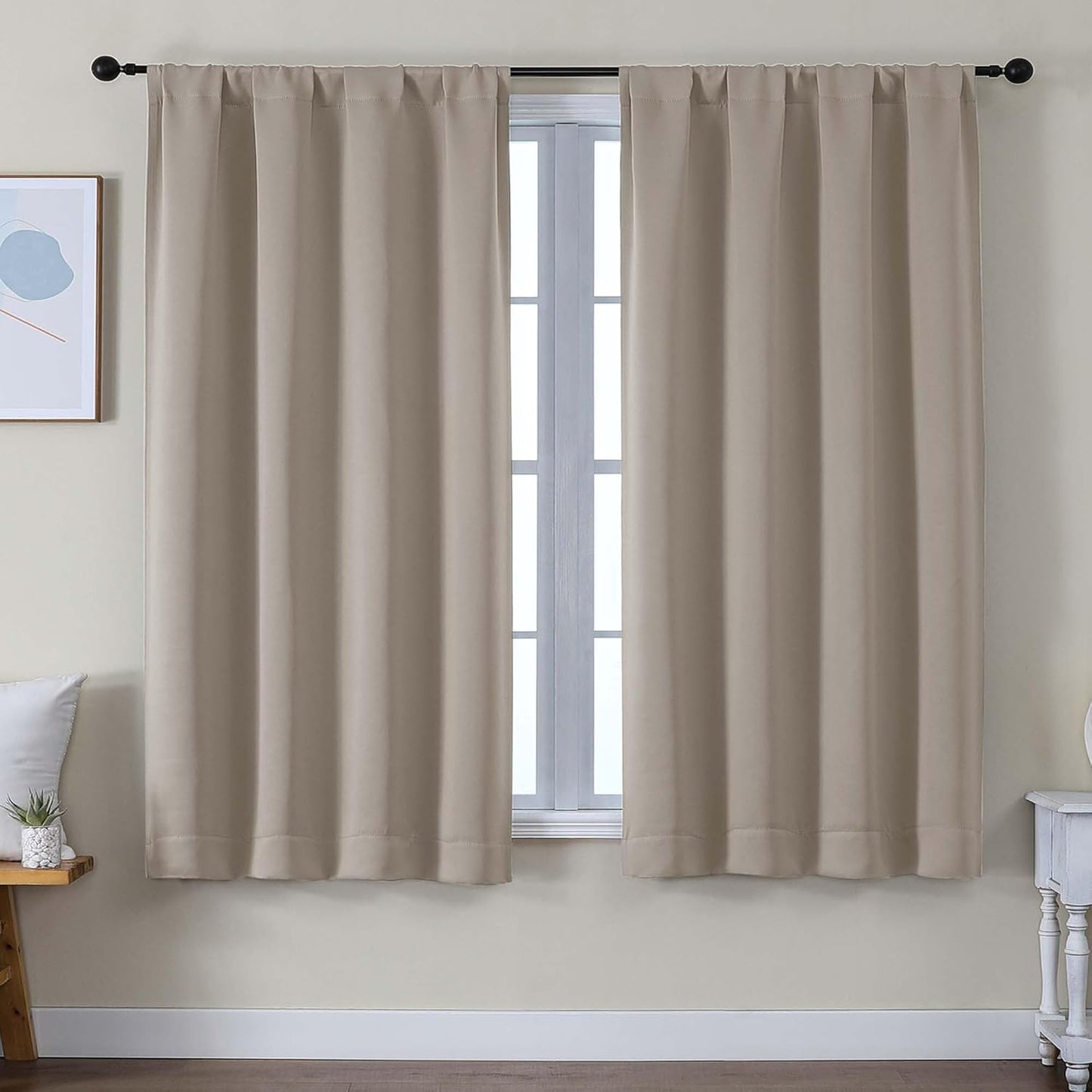 Simplebrand Ava Sage Green Blackout Curtains for Bedroom 63 Inch Length 2 Panels Set, Solid Thermal Insulated Energy Saving Rod Pocket Window Treatment Curtains Blackout Drapes, W40 x L63 Inch, Sage - Colors C