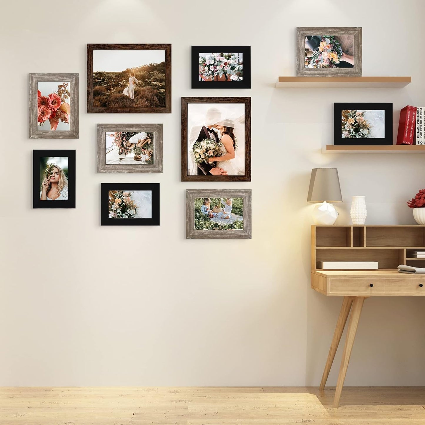 LUCKYLIFE Picture Frames Collage Wall Decor 10-Pack, Gallery Wall Frame Set with 8x10 5x7 4x6 Frames in 3 Different Finishes