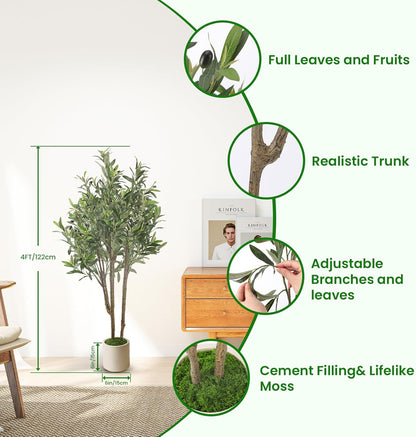 Alupssuc 5ft Olive Trees Artificial Indoor & Outdoor, Faux Olive Tree with Lively Artificial Trunk and Lifelike Fruits, Fake Potted Tree for Modern Home Office Living Room Decor