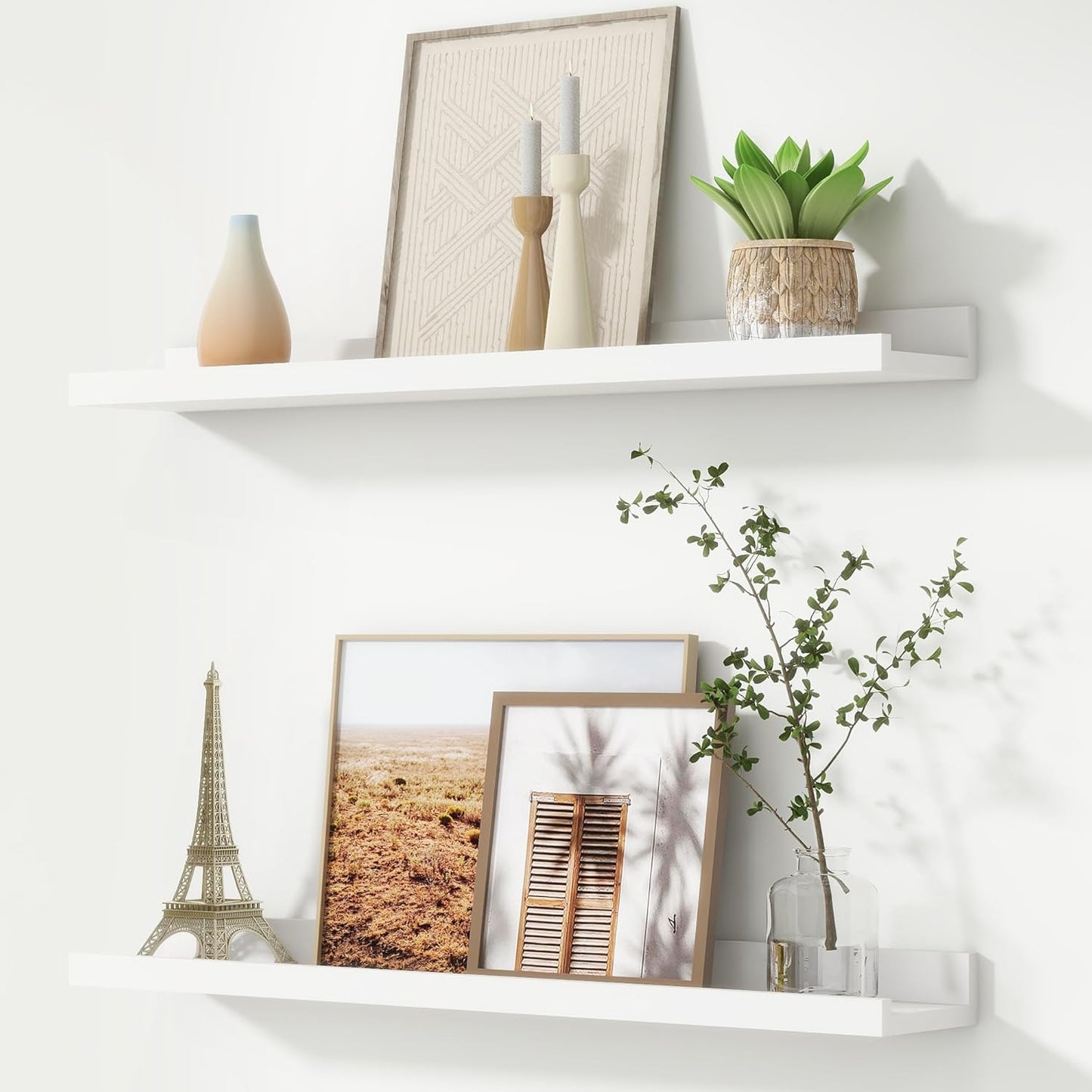 FLYJOE Picture Ledge Shelf, Floating Shelves Set of 2, 48 Inches Long Large Nursery Book Shelves for Toys Storage, Kids Bookshelf Wall Mounted for Living Room Bedroom Decor Books Photo Frames, Walnut