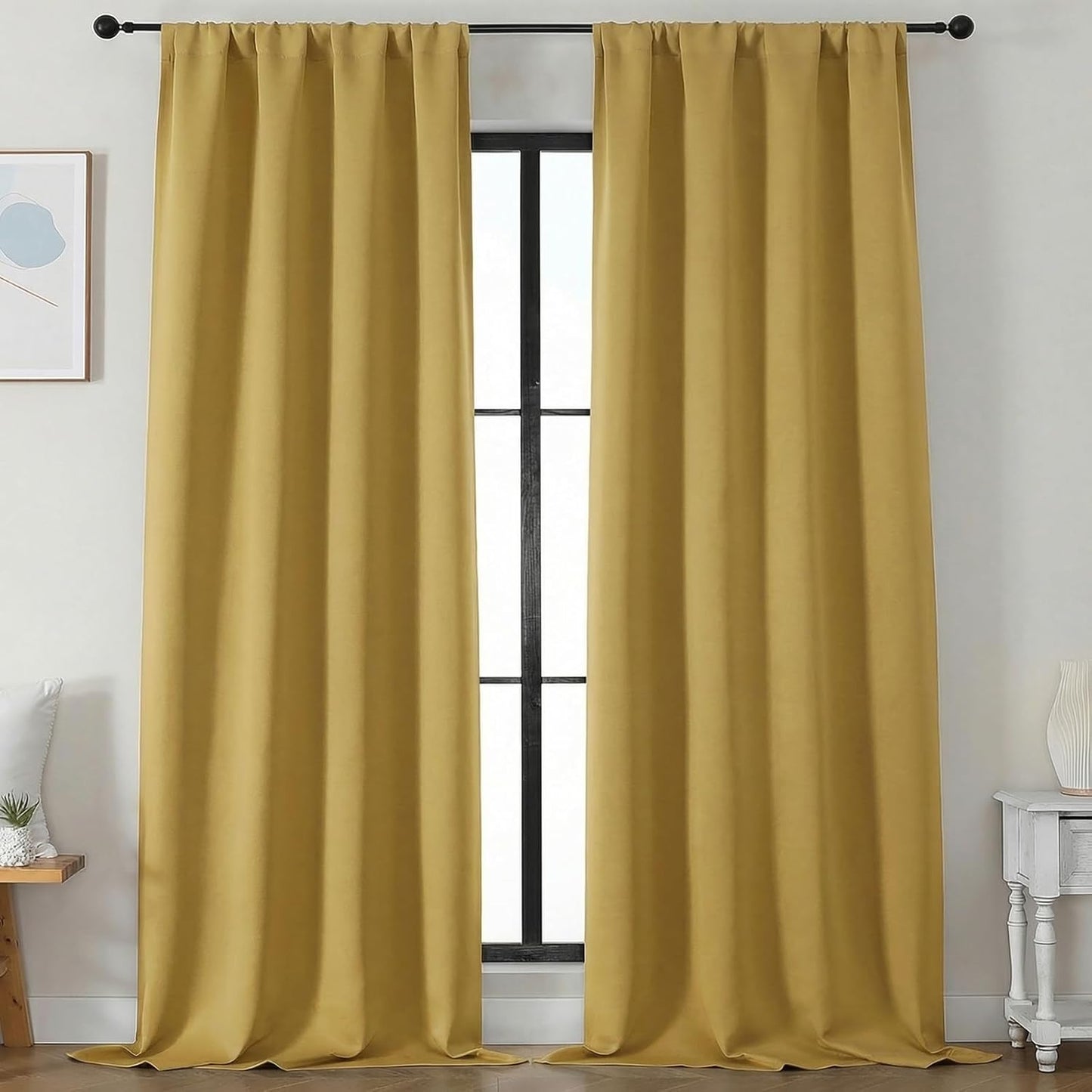 Simplebrand Ava Sage Green Blackout Curtains for Bedroom 63 Inch Length 2 Panels Set, Solid Thermal Insulated Energy Saving Rod Pocket Window Treatment Curtains Blackout Drapes, W40 x L63 Inch, Sage - Colors C