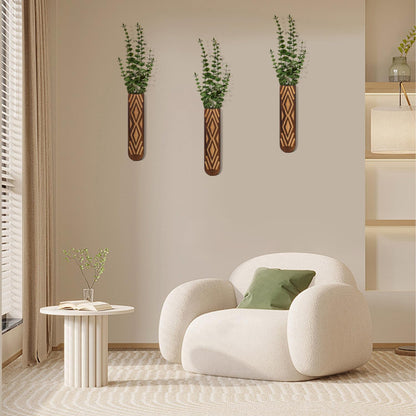 Wooden Wall Planter Set of 4 - Modern Home Decor for Living Room, Bedroom, Bathroom - Walnut Finish Planter for Dried Flowers, Faux Greenery, Indoor Plants