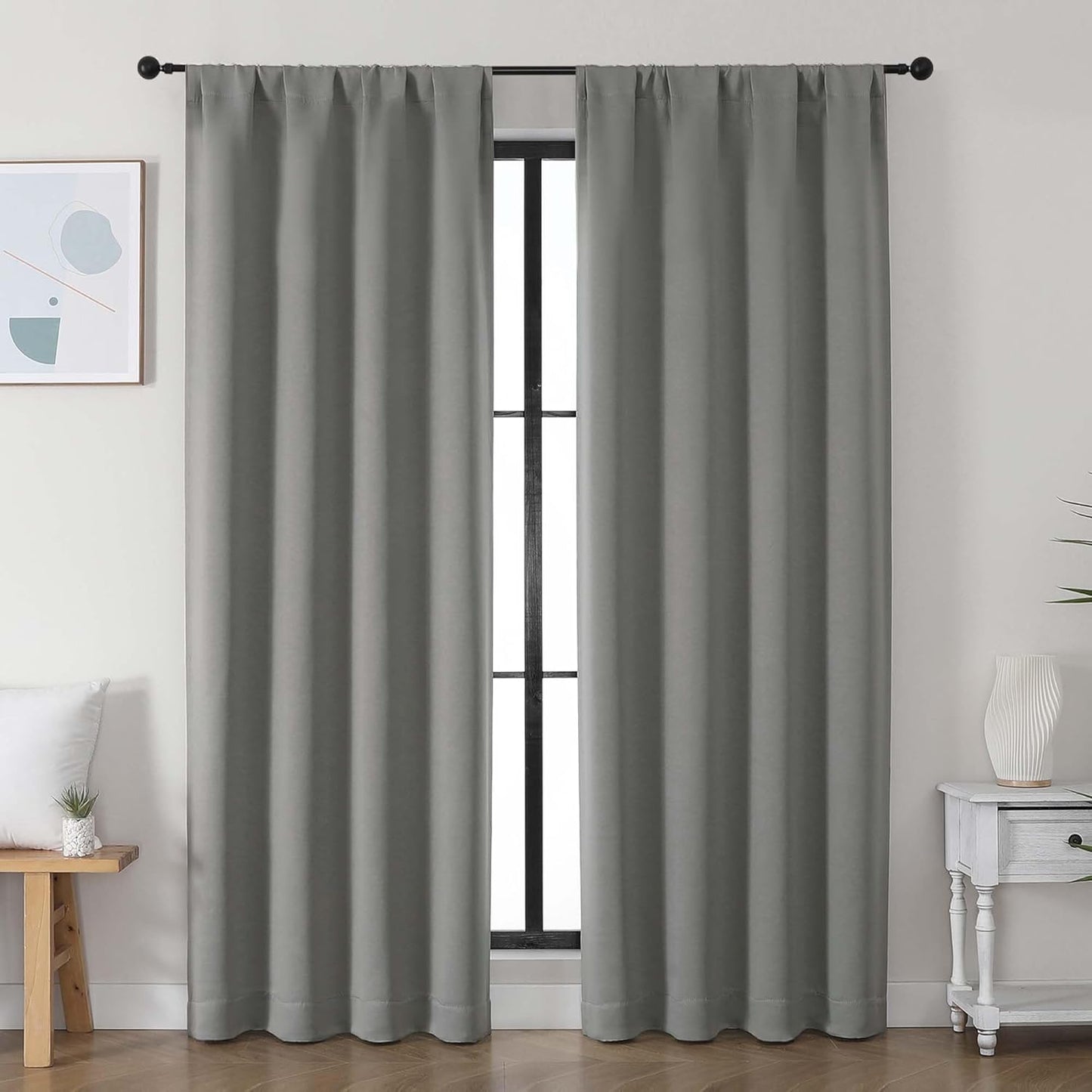 Simplebrand Ava Sage Green Blackout Curtains for Bedroom 63 Inch Length 2 Panels Set, Solid Thermal Insulated Energy Saving Rod Pocket Window Treatment Curtains Blackout Drapes, W40 x L63 Inch, Sage - Colors B