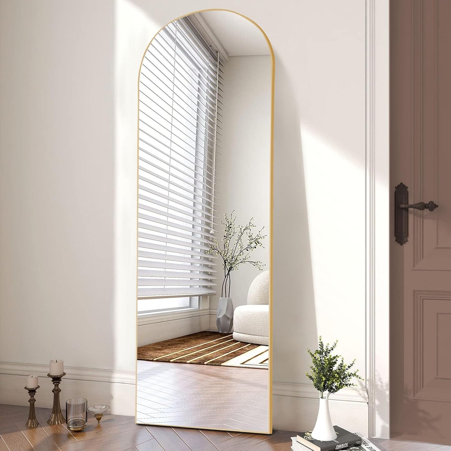 OLIXIS Black Arched Full Length Mirror 60"x16" for Bedroom, Full Body Mirror with Stand, Hanging or Leaning for Wall, Aluminum Alloy Thin Frame Floor Standing for Living Room