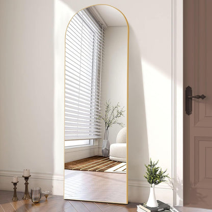 OLIXIS Black Arched Full Length Mirror 60"x16" for Bedroom, Full Body Mirror with Stand, Hanging or Leaning for Wall, Aluminum Alloy Thin Frame Floor Standing for Living Room