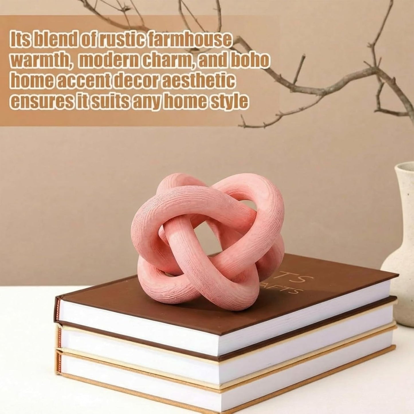 Yalikop 3 Link Wood Knot Decor Rustic Home Décor Accents Hand Carved Coffee Table Decoration, Boho Chain Link Decoration, Modern Shelf, Rustic Objects for Home Living Room Bedroom(White)