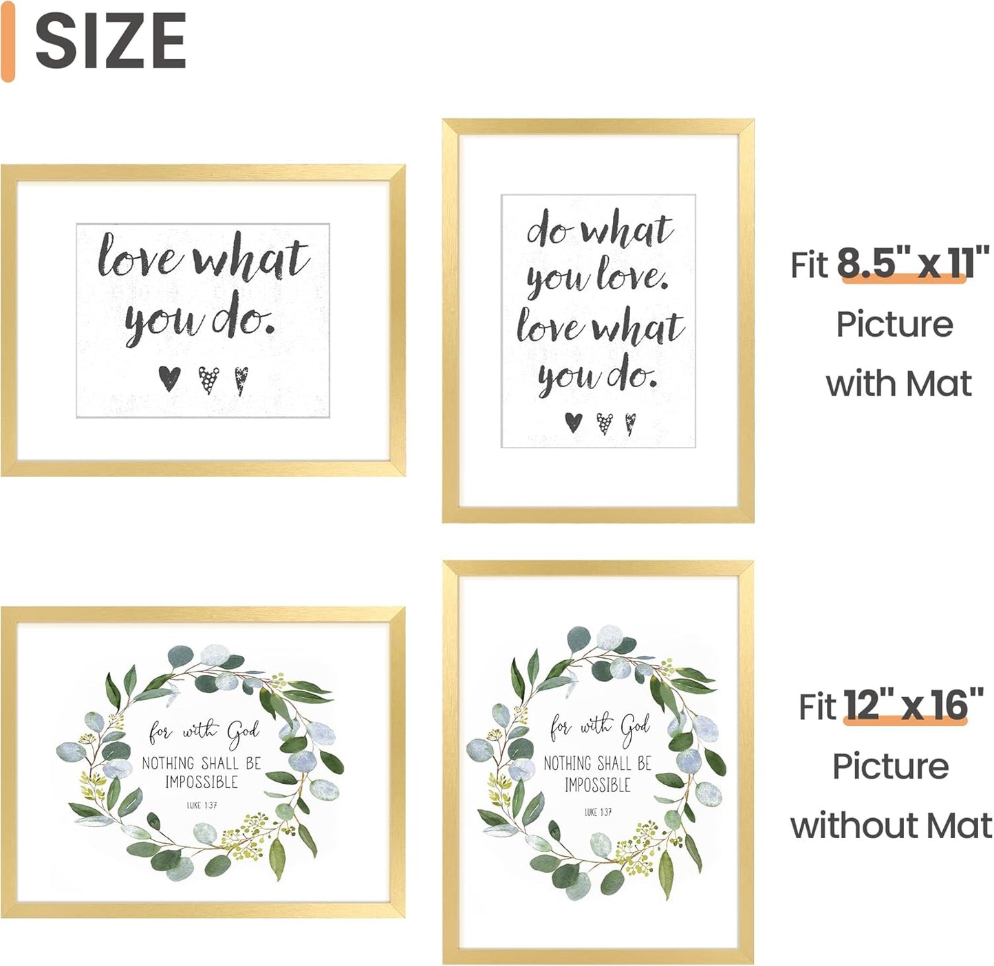 upsimples 11x14 Picture Frame Set of 5, Display Pictures 8x10 with Mat or 11x14 Without Mat, Wall Gallery Photo Frames, Black