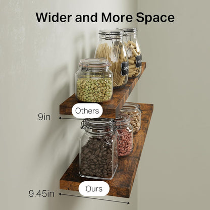 BAYKA Floating Shelves for Wall, Set of 3, Wall Mounted Rustic Wood Shelves for Bathroom, Bedroom, Living Room, Kitchen, Small Hanging Shelf for Books/Storage/Room Decor, Walnut-Like, 15.7in