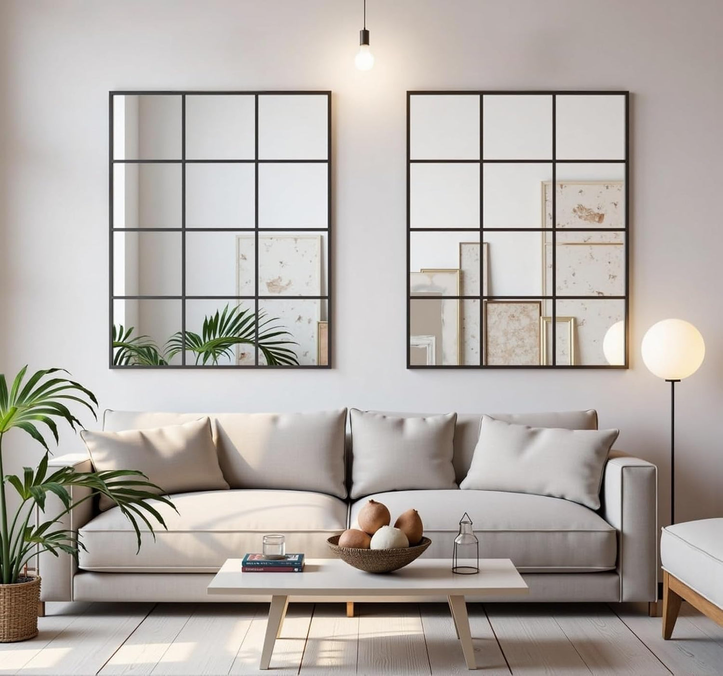 Dewfig 65"x 22" Arched Window pane Full Length Mirror, Wall Mirror, Floor Standing Mirrors, Farmhouse Long Full Body Mirrors Wall Mounted for Living Room, Bedroom, Entryway, Fireplace, Black