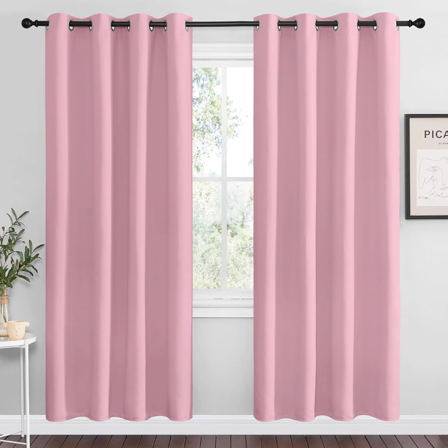 NICETOWN Halloween Pitch Black Solid Thermal Insulated Grommet Blackout Curtains/Drapes for Bedroom Window (2 Panels, 42 inches Wide by 63 inches Long, Black) - Colors A