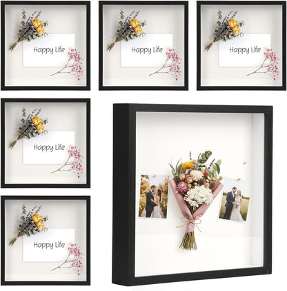 6 Pcs Shadow Box Frame - 5x5 Square Frame Display Case for Sports Memorabilia & Wedding Keepsakes - Wall Mountable Display Box for Medals, Photos, Dried Flowers (Black)