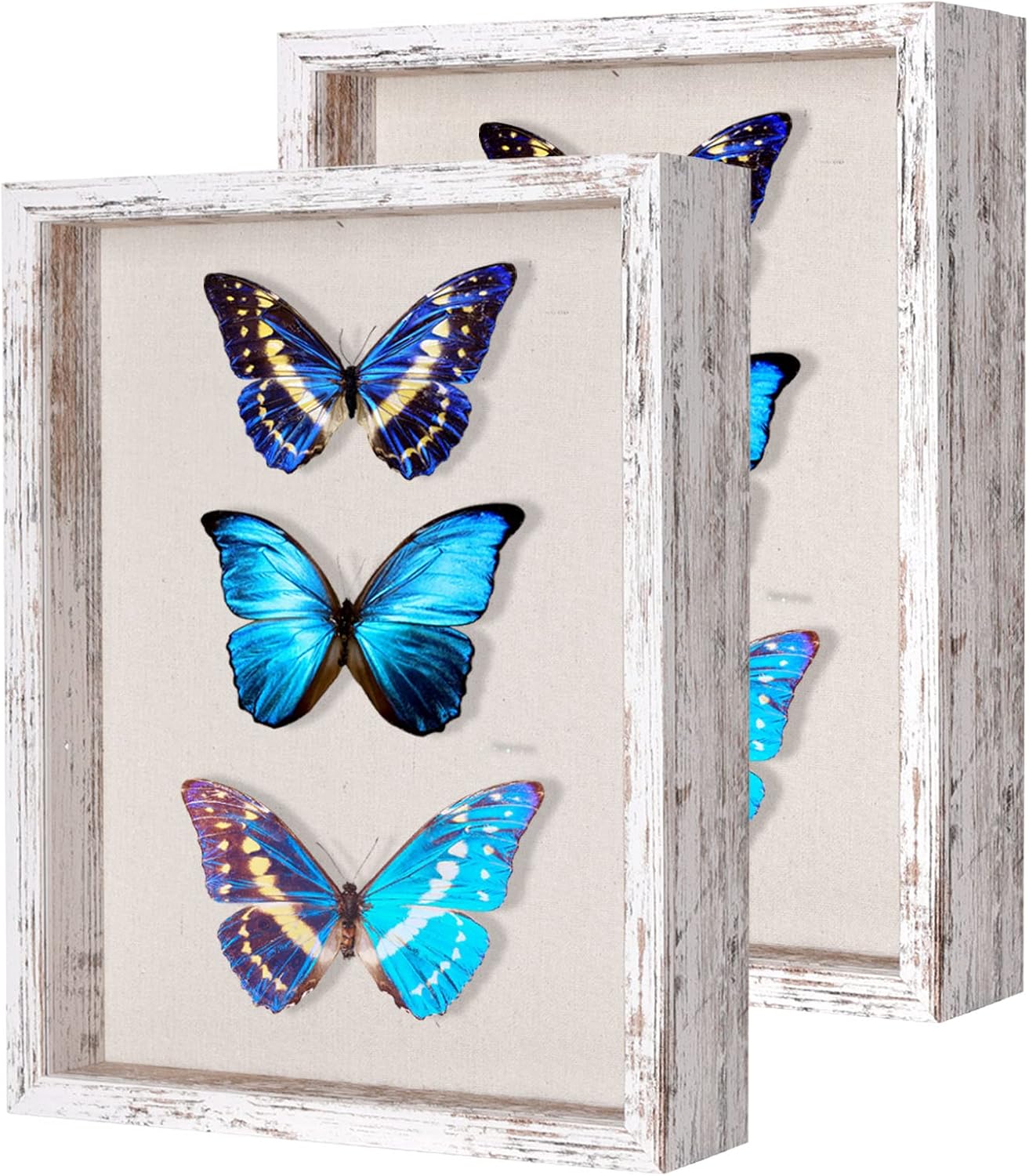 Califortree 8x10 Shadow Box Frame with Linen Back - Sturdy Rustic Memory Display Case of Flower, Pictures, Medals and More, White