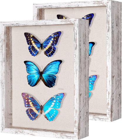 Califortree 8x10 Shadow Box Frame with Linen Back - Sturdy Rustic Memory Display Case of Flower, Pictures, Medals and More, White