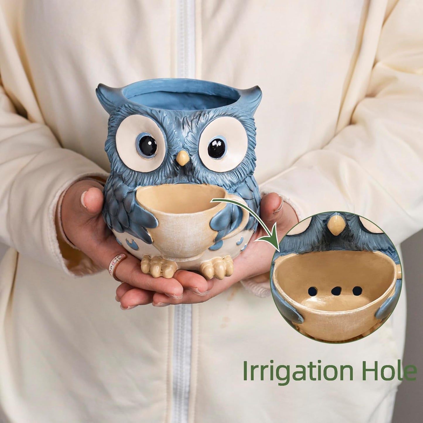 Saysmile Unique Owl Plant Pots Indoor, Cute Small Succulent Pots with Drainage Hole, Rocking Chair Planters for Outdoor Indoor Plants, Resin Flower Pot for String of Pearls, Gift Ideas for Mother