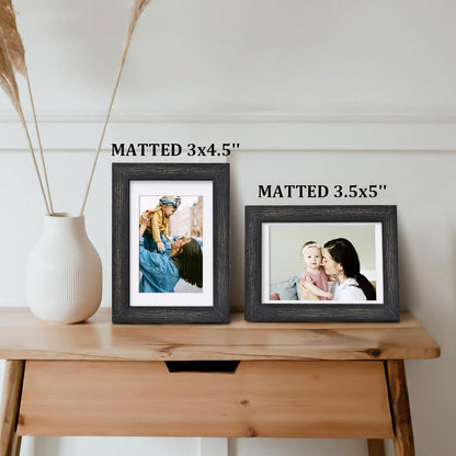 Egofine 8x10 Picture Frames Set of 4, Made of Solid Wood Covered by Plexiglass 4x6 and 5x7 with Mat or 8x10 without Mat, for Table Top Display and Wall Mounting Photo Frame Black