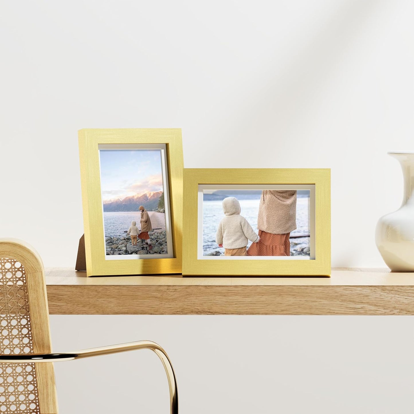 Vittanly 8x10 Picture Frames Set of 9, Shatter Resistant Plexiglass, Display 5x7 Pictures with Mat or 8x10 without Mat, Photo Frames for Wall or Tabletop, Engineered Wood, Black - Colors A