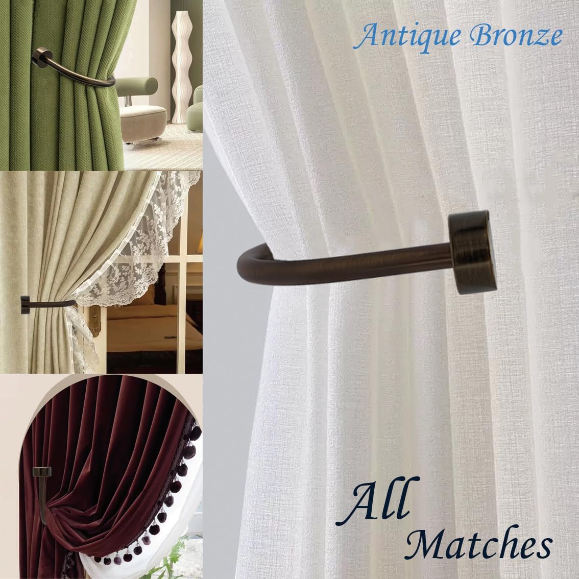 Quality Curtain Holdbacks, Solid Steel Curtain Holdback with Disk Finial,Electroplate Finishes, Set of 2 Window Curtain Tieback Hooks, Warm Gold