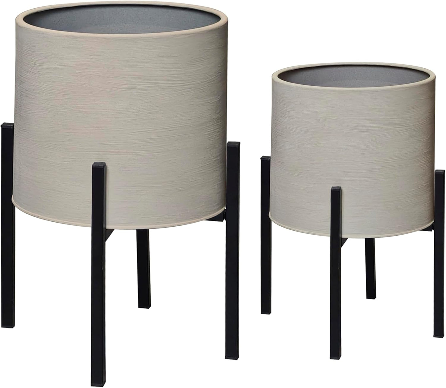 ARNIS Modern Plant Pots, Set of 2 Large Planters with Stand, Decorative Planters, Metal Pots with Drainage Holes for Living Room, Office, Garden or Balcony, 8.25 &10.5 Inch, Dirt