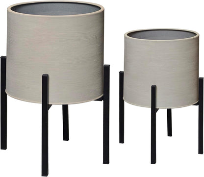 ARNIS Modern Plant Pots, Set of 2 Large Planters with Stand, Decorative Planters, Metal Pots with Drainage Holes for Living Room, Office, Garden or Balcony, 8.25 &10.5 Inch, Dirt
