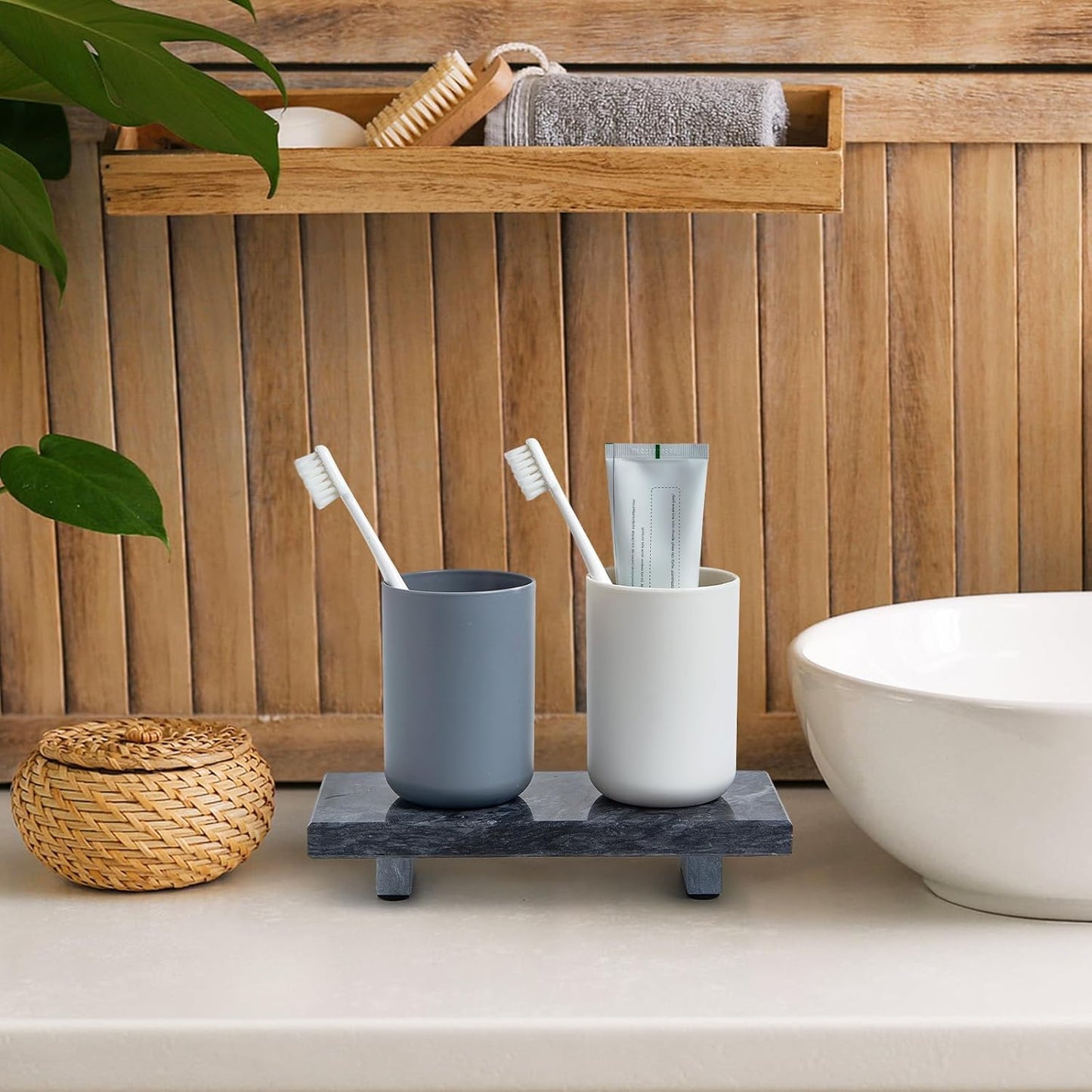 Natural Marble Tray Pedestal Stand – Soap & Jewelry Riser for Bathroom Counter, Kitchen Sink, Vanity Organizer, Decorative Stone Catchall for Perfume, Candles