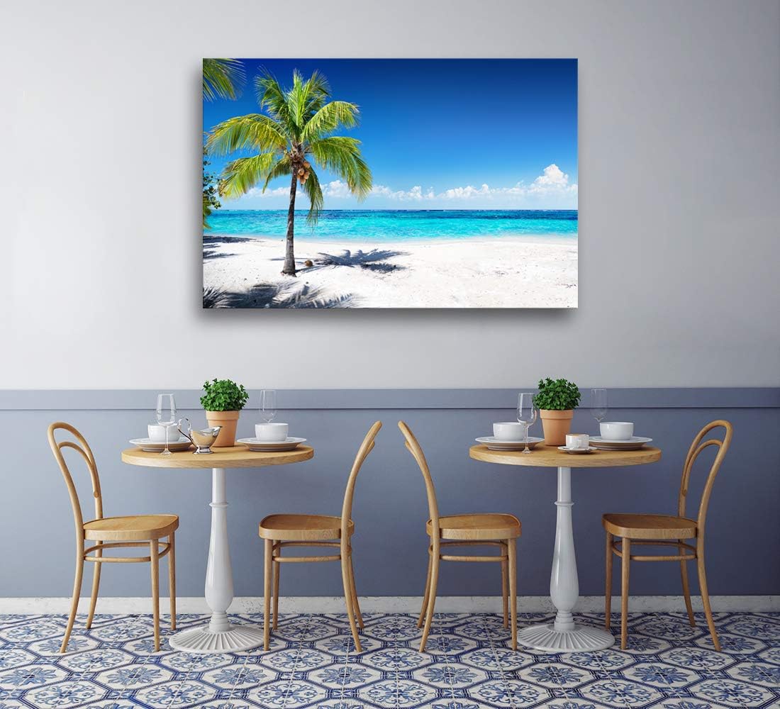 Baisuart S02250 Canvas Prints Wall Art Beach Sunset Ocean Waves Nature Pictures Stretched Canvas Wooden Framed for living Room Bedroom and Office