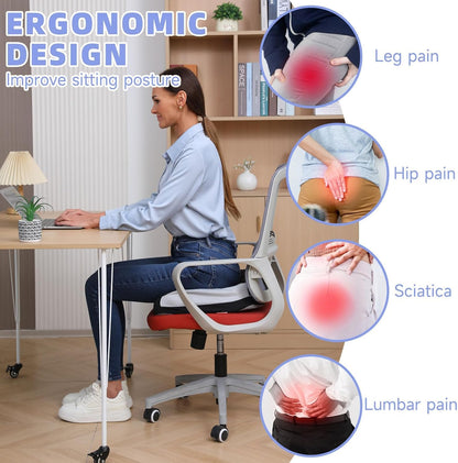 Seat Cushions for Office Chairs Wheelchair Cushion for Long Sitting Back Pain，Memory Foam Seat Car Computer Desk Chair Cushion，Coccyx Cushion for Tailbone Pain Relief Cushion Office Chair Black