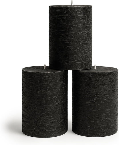 CANDWAX 3x4 inch Pillar Candles Set of 3 – Unscented Dripless Rustic Dark Blue Candles for Room Decor, Weddings, Centerpieces