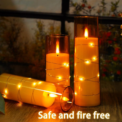 Nimiko Flickering Flameless LED Candles, 9 Pcs with Embedded Star String, Acrylic LED Pillar Candles with Remote, Suitable for Home Decoration (White)