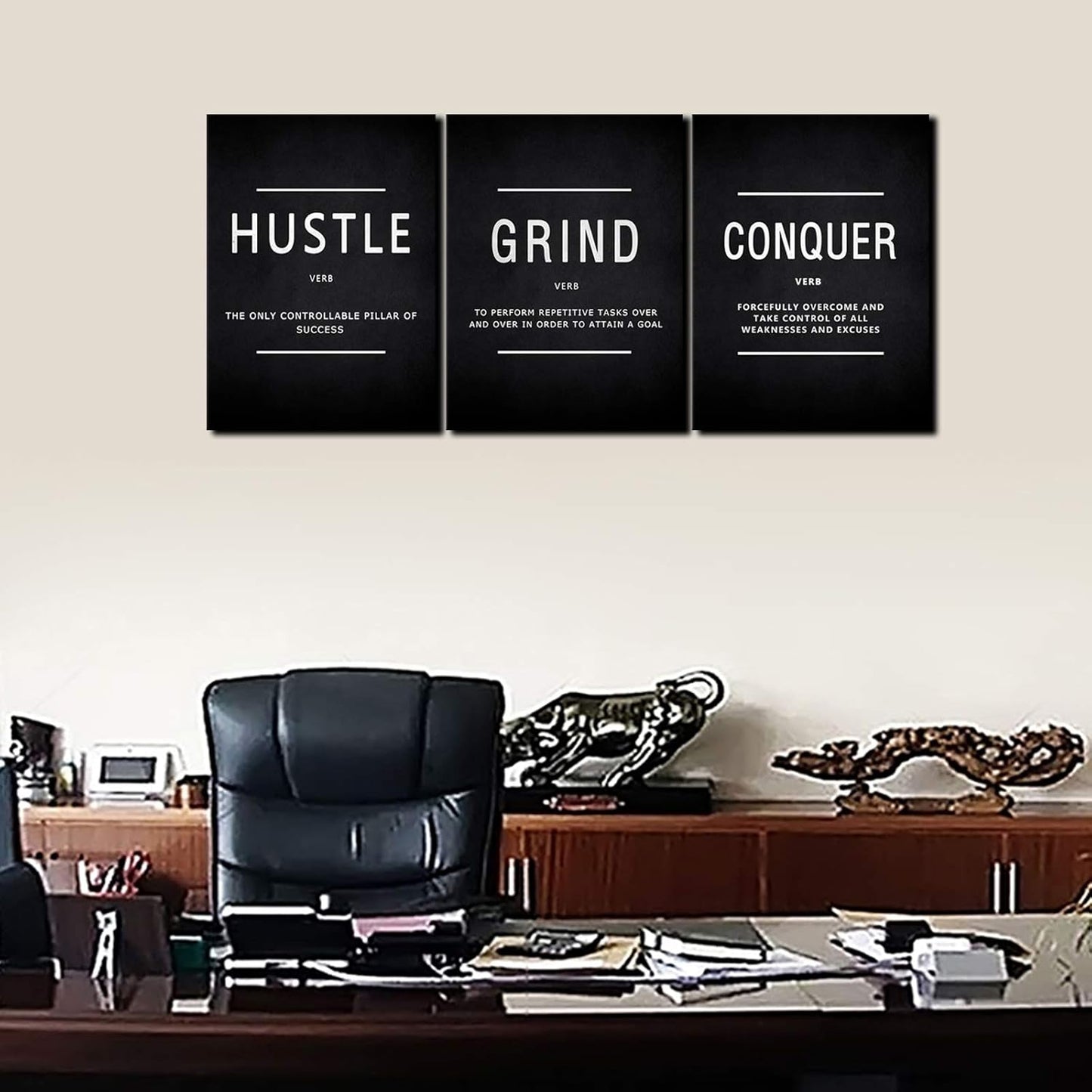 KAWAHONE Canvas Painting Wall Art, Grind Hustle Execution Motivational Wall Art Decoration Posters Prints for Living Room Bedroom, Office Decor, Gallery-Wrapped Canvas Art Set Framed Ready to Hang