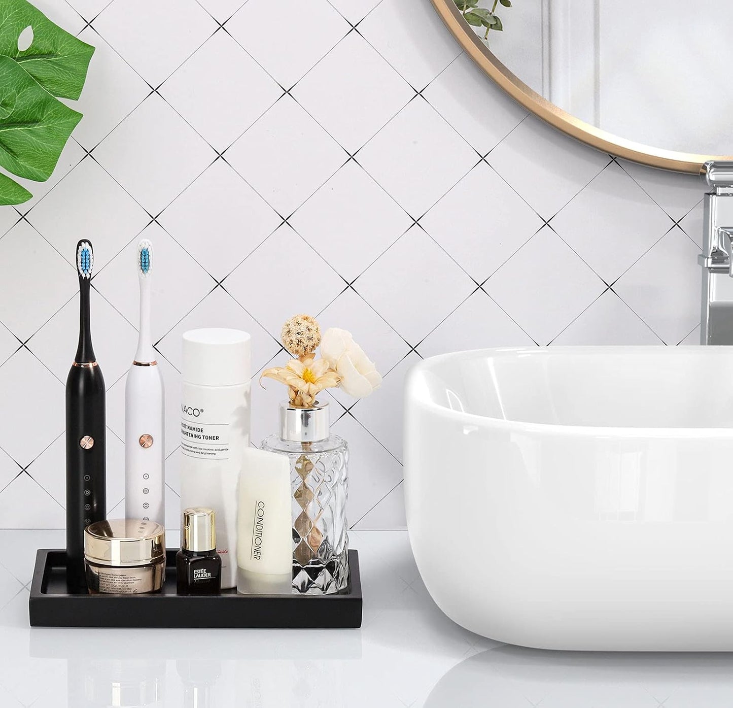 Luxspire Bathroom Vanity Tray, 8 x 4 inch Resin Kitchen Sink Tray for Soap Dispenser Bathroom Countertop Organizer Plate Holder for Perfume Soap Towel Bathroom Accessories, Mini, White Marble