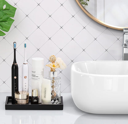 Luxspire Bathroom Vanity Tray, 8 x 4 inch Resin Kitchen Sink Tray for Soap Dispenser Bathroom Countertop Organizer Plate Holder for Perfume Soap Towel Bathroom Accessories, Mini, White Marble