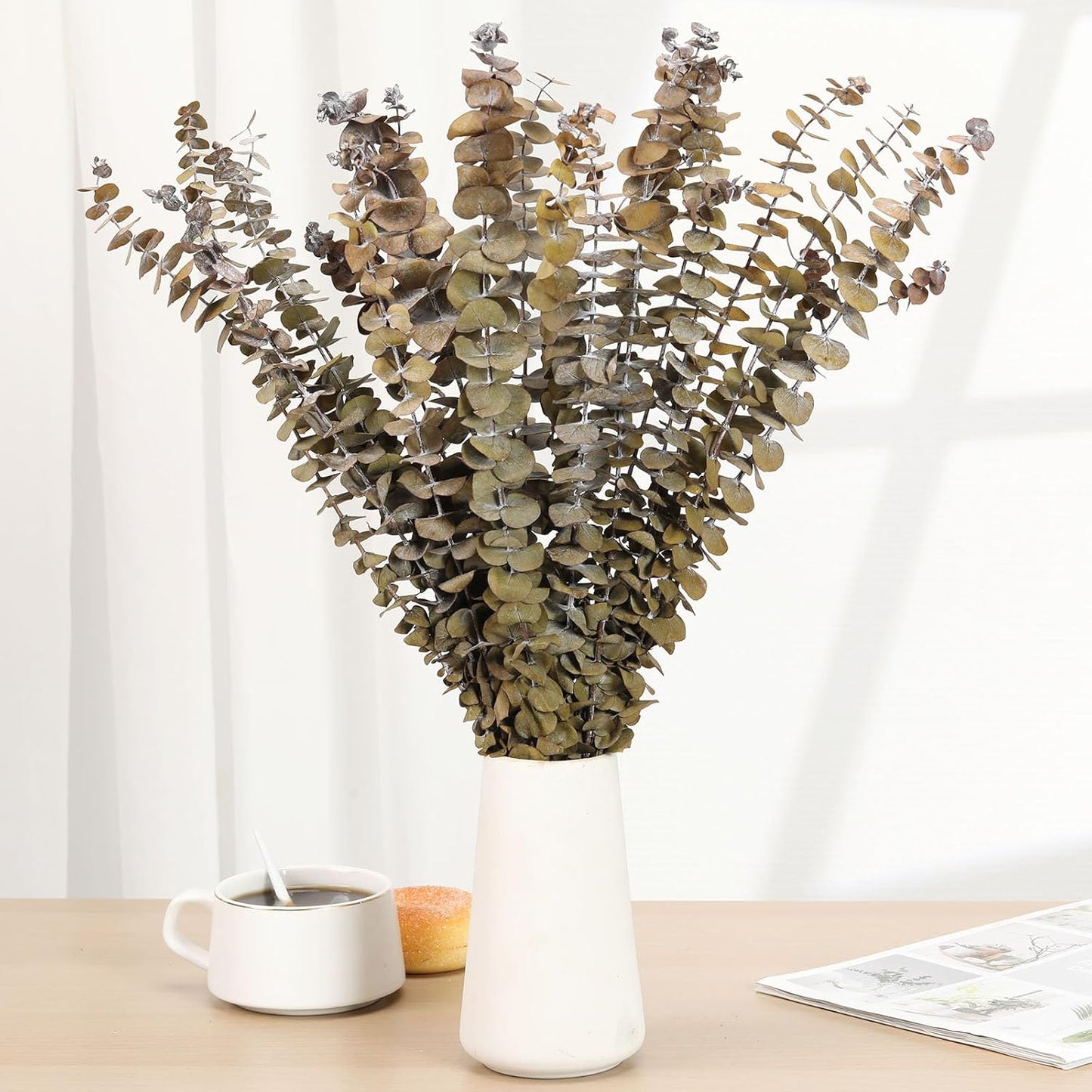 Tavkite 16 Pcs Dried Eucalyptus Stems, 17'' Natural Fresh Eucalyptus Leaves Branches Hanging for Shower, Preserved Real Plant Live Greenery for Home SPA Wall Bathroom Wedding Party Vase Decor