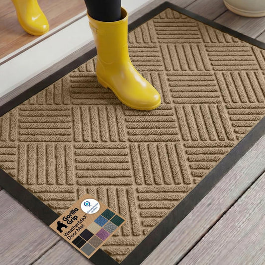 GORILLA GRIP 100% Waterproof All-Season WeatherMAX Doormat US Designed Natural Rubber, Stain Fade Resistant, Low Profile Indoor Outdoor Front Door Mats Outside Entrance, Easy Clean 29x17 Gray Diamond - Colors B