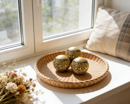3 Pack Gold Decorative Ball for Centerpiece Bowls, 3 inch Orbs Spheres for Home Living Room Coffee Table Centerpieces Shelf Decoration