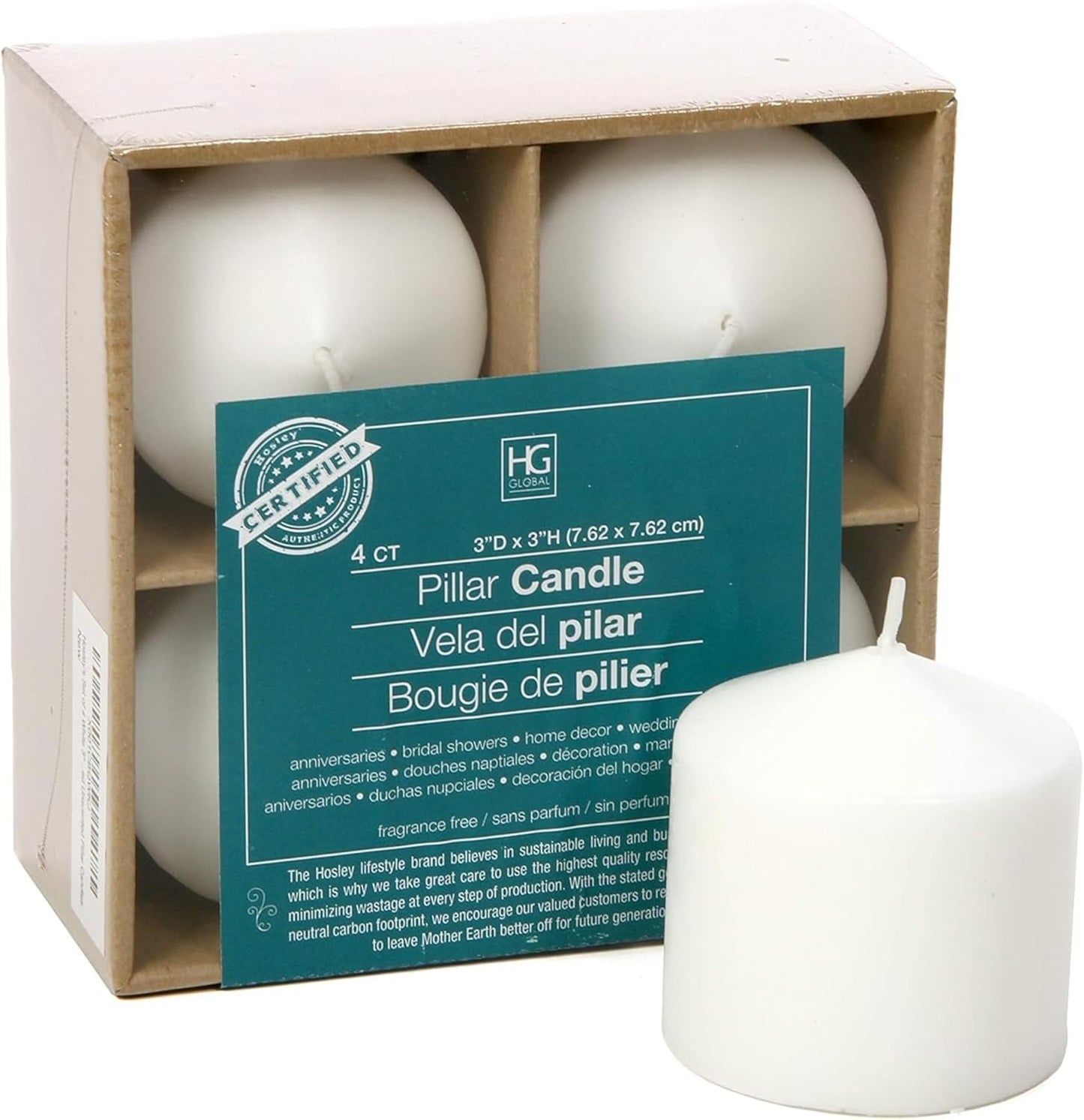 Hosley 2x3 High Pillar Candles, Set of 6. White, Unscented. Bulk Buy. Ideal for Wedding, Emergency Lanterns, Spa, Aromatherapy, Party, Reiki, Candle Gardens O4