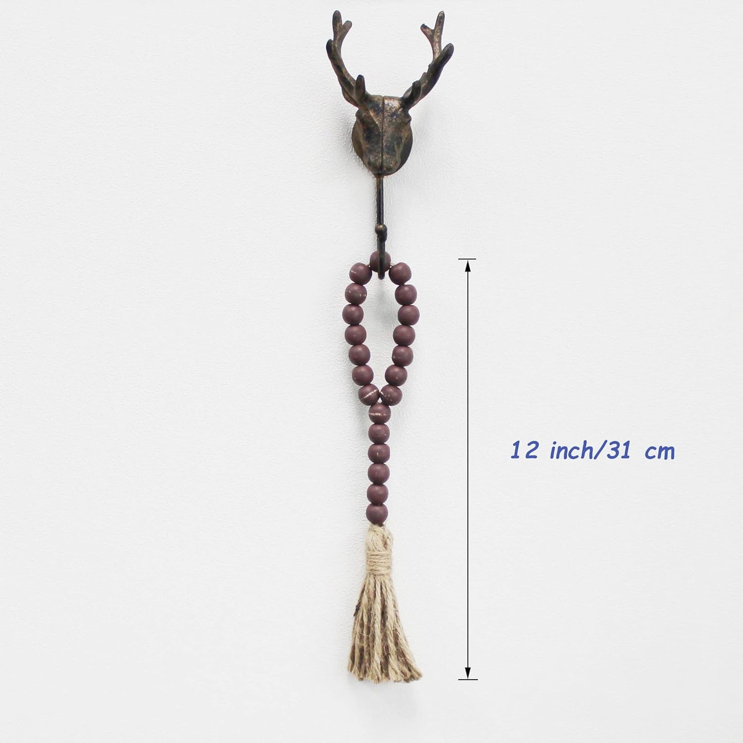 CVHOMEDECO. Wood Beads Garland with Tassels 3 PCS Farmhouse Rustic Wooden Prayer Bead String Wall Hanging Accent for Home Festival Decor. Natural