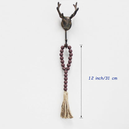 CVHOMEDECO. Wood Beads Garland with Tassels 3 PCS Farmhouse Rustic Wooden Prayer Bead String Wall Hanging Accent for Home Festival Decor. Natural