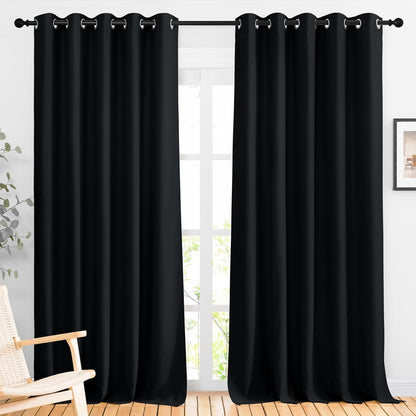 NICETOWN Halloween Pitch Black Solid Thermal Insulated Grommet Blackout Curtains/Drapes for Bedroom Window (2 Panels, 42 inches Wide by 63 inches Long, Black) - Colors E