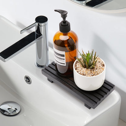 Renawe Farmhouse Bathroom Counter Tray Wood Display Pedesta Stand Kitchen Countertop Trays Decorative Wooden Riser Dish Soap Dispenser Holder for Bathroom Sink Accessories Kitchen Decor Vanity Tray