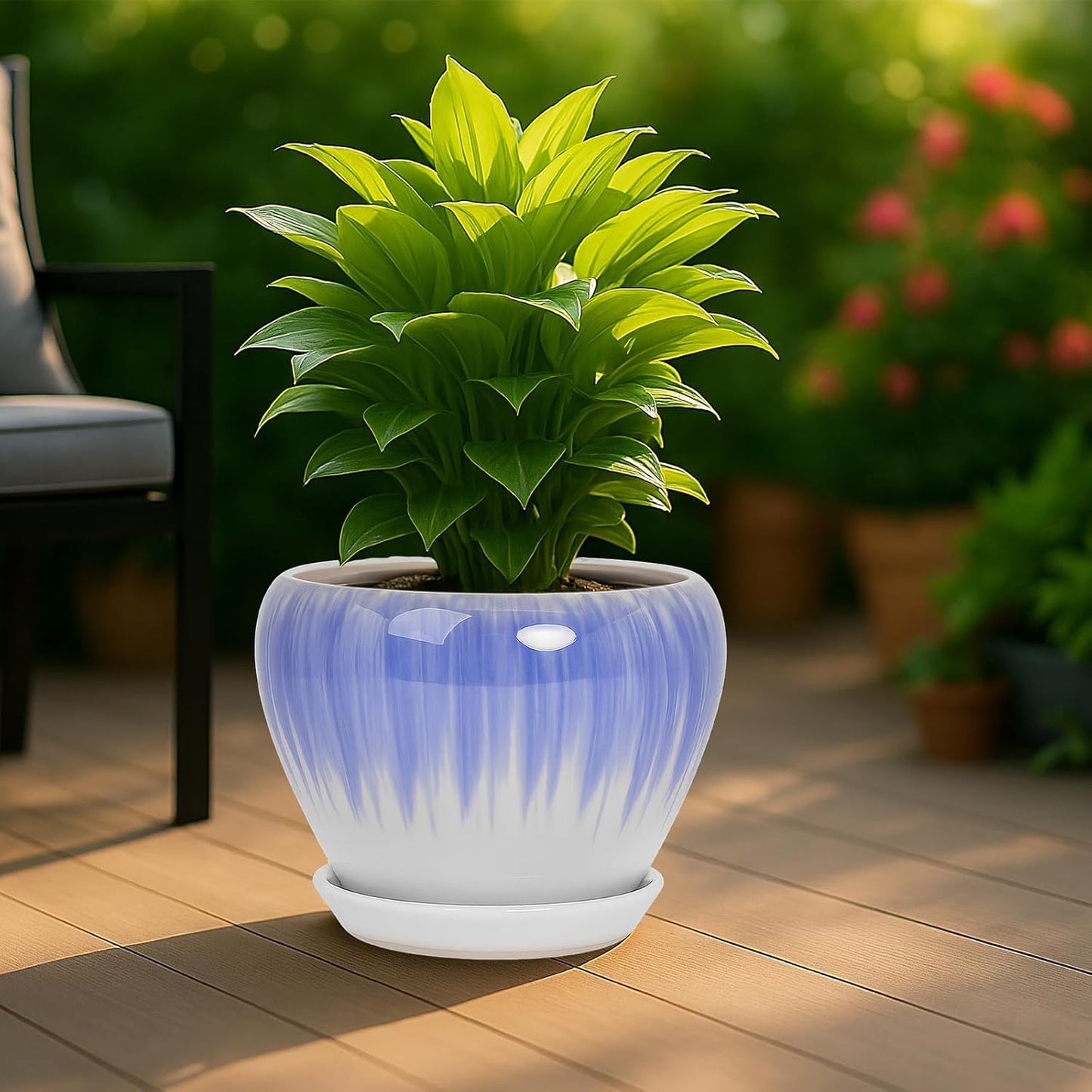 Deep Dream 6 Inch Plant Pots- Ceramic Planter Pot with Drainage Hole and Saucer, Round Flower Pot for Indoor Outdoor Succulent, Snake Plants and Cactus, Blue