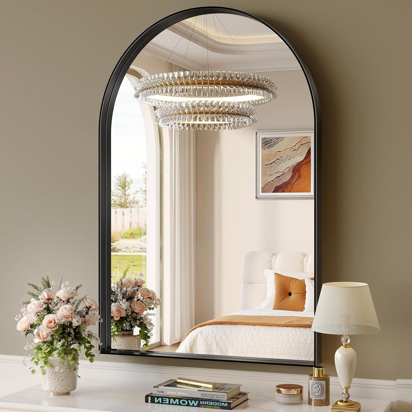 Brightify Arched Mirror, Arched Wall Mirror, 24 x 32 Inch Silver Arch Mirror, Metal Frame Silver Bathroom Mirror, Arched Top Bathroom Vanity Mirror for Living Room Bedroom Mantel Entryway Hallways