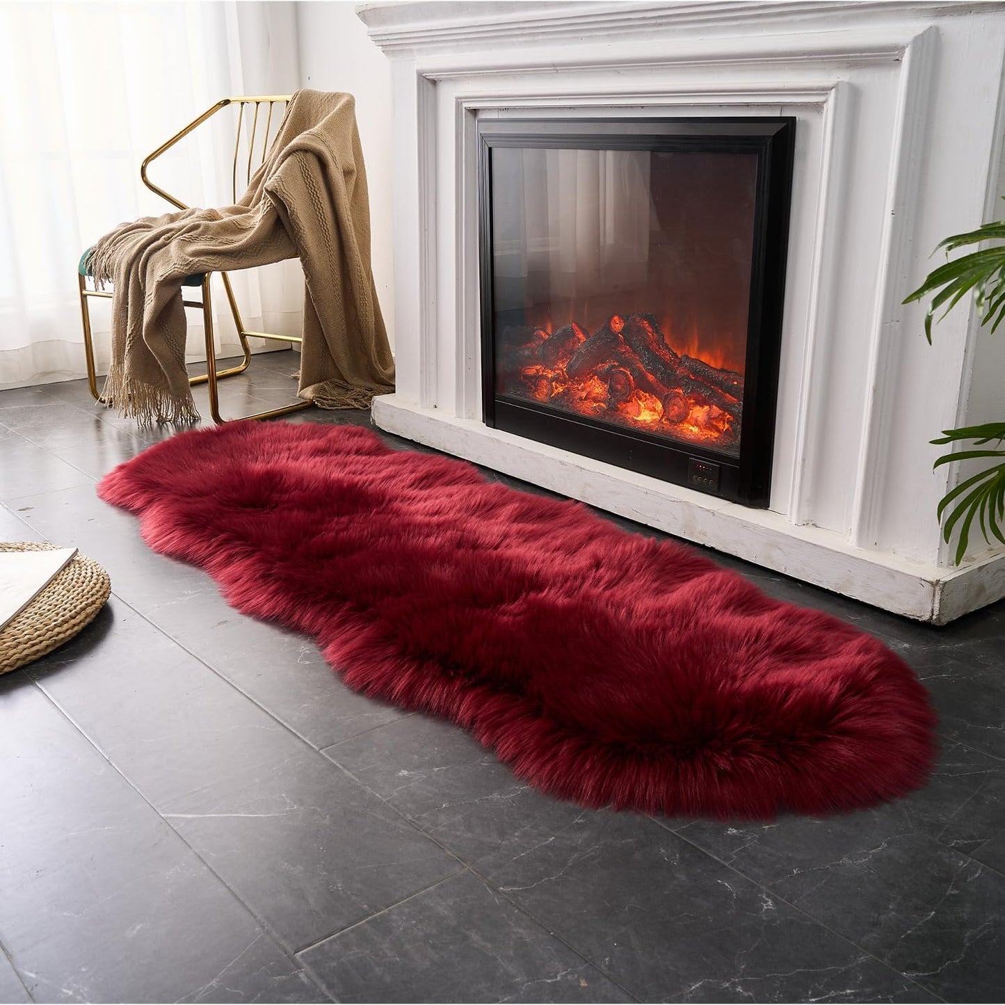 EasyJoy Ultra Soft Fluffy/Fuzzy Shaggy Area Rug Faux Fur Chair Cover Seat Pad for Bedroom Floor Sofa Living Room (2 x 6 ft Sheepskin, Beige)