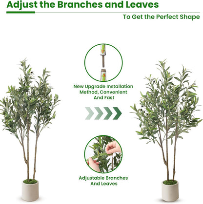 Alupssuc 5ft Olive Trees Artificial Indoor & Outdoor, Faux Olive Tree with Lively Artificial Trunk and Lifelike Fruits, Fake Potted Tree for Modern Home Office Living Room Decor
