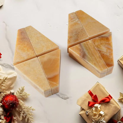 Karibiber Travertine Bookends for Heavy Books, Marble Decorative Bookends for Shelves, Heavy-Duty Stone Book Ends for Hardback Book & Cookbooks, Unique Book Stopper & Holder, Travertino Italy