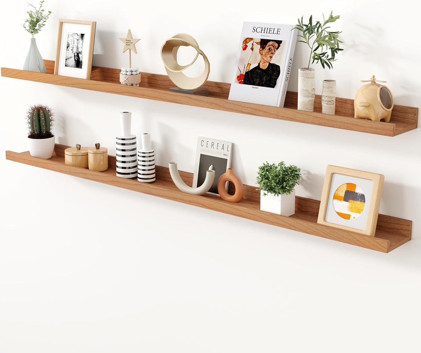 Axeman Oak Picture Ledge Shelf, 48 Inch Floating Shelves Set of 2, Solid Oak Wood Wall Shelves with Lip, Wall Decor Storage for Bedroom Living Room Bathroom Kitchen Nursery Photo Picture, Natural Oak