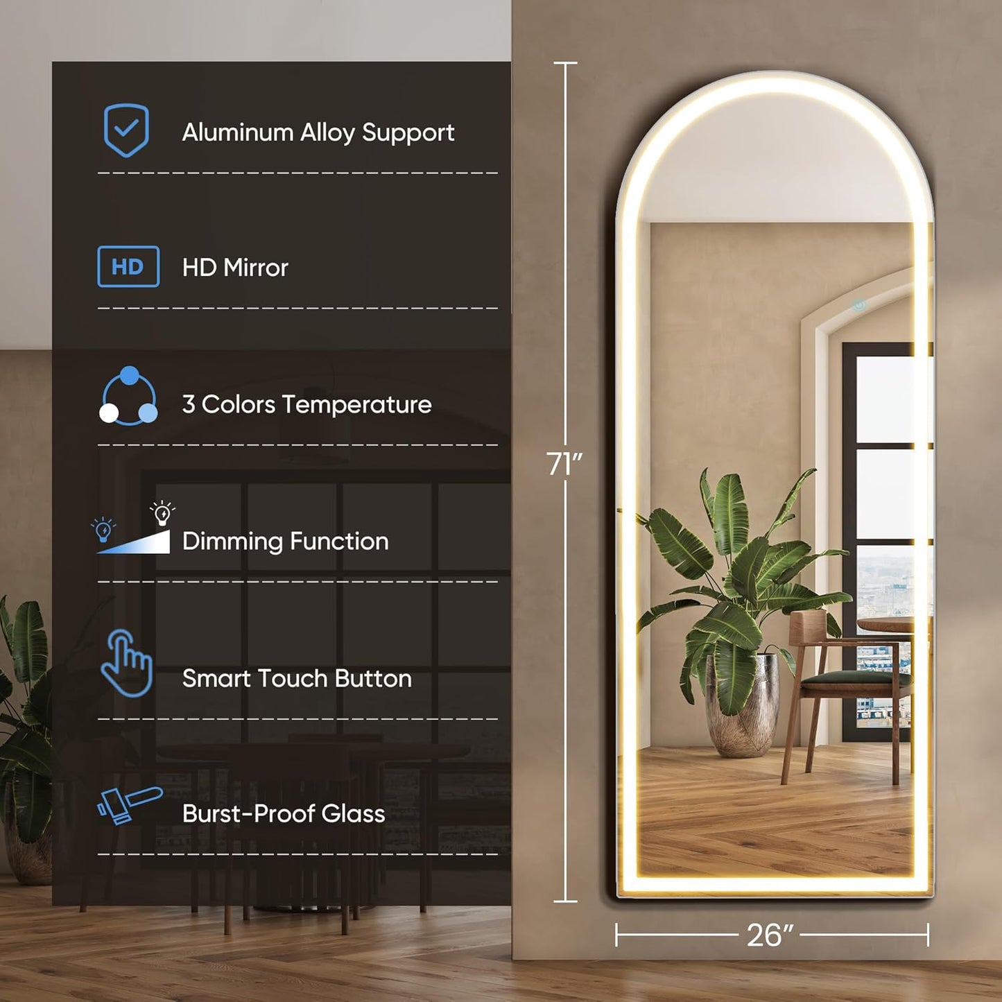 Mirror Full Length, Upgraded Body Wall Mirrors with Shatter-Proof Glass, Floor Standing, Hanging or Leaning, Tall Mirror with Stand Aluminum Alloy Frame for Bedroom