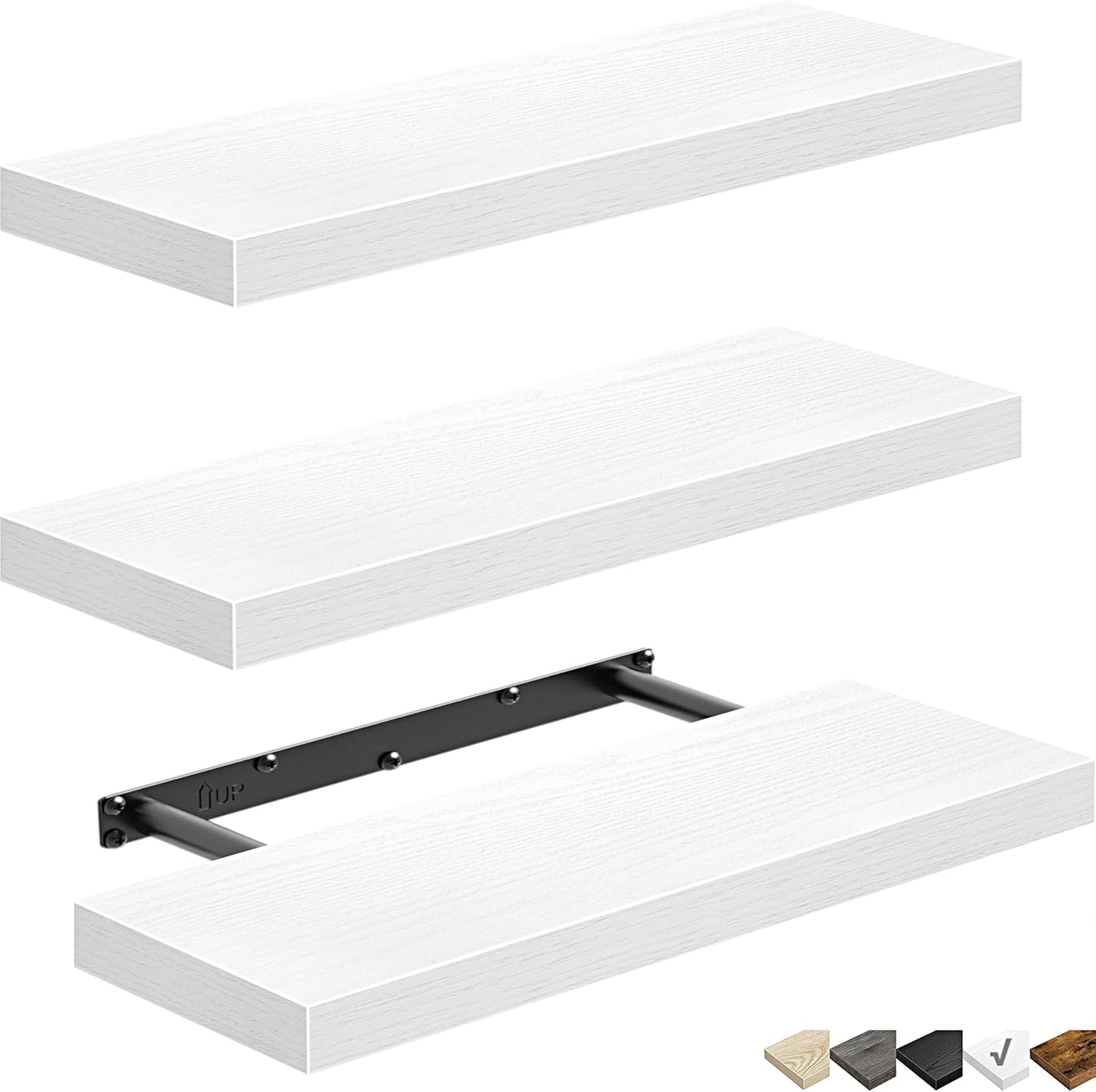 QEEIG Floating Shelves for Wall Bathroom Shelf Bedroom Kitchen Living Room Hanging Book Shelves Small Farmhouse Decor 16 inch Set of 3, Rustic Brown (015-BN3)