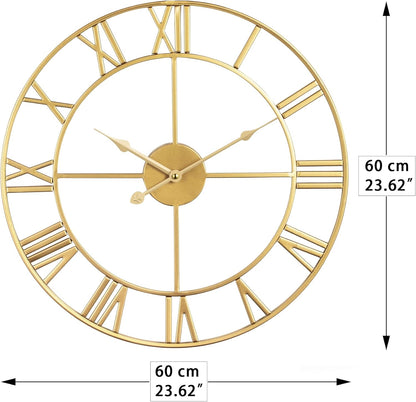 LEIKE 16" Large Wall Clocks Battery Operated, Round Modern Silent Non-Ticking Black Metal Wall Clock for Living Room Decor, Bedroom Kitchen (40cm Diameter, Black Roman Number)